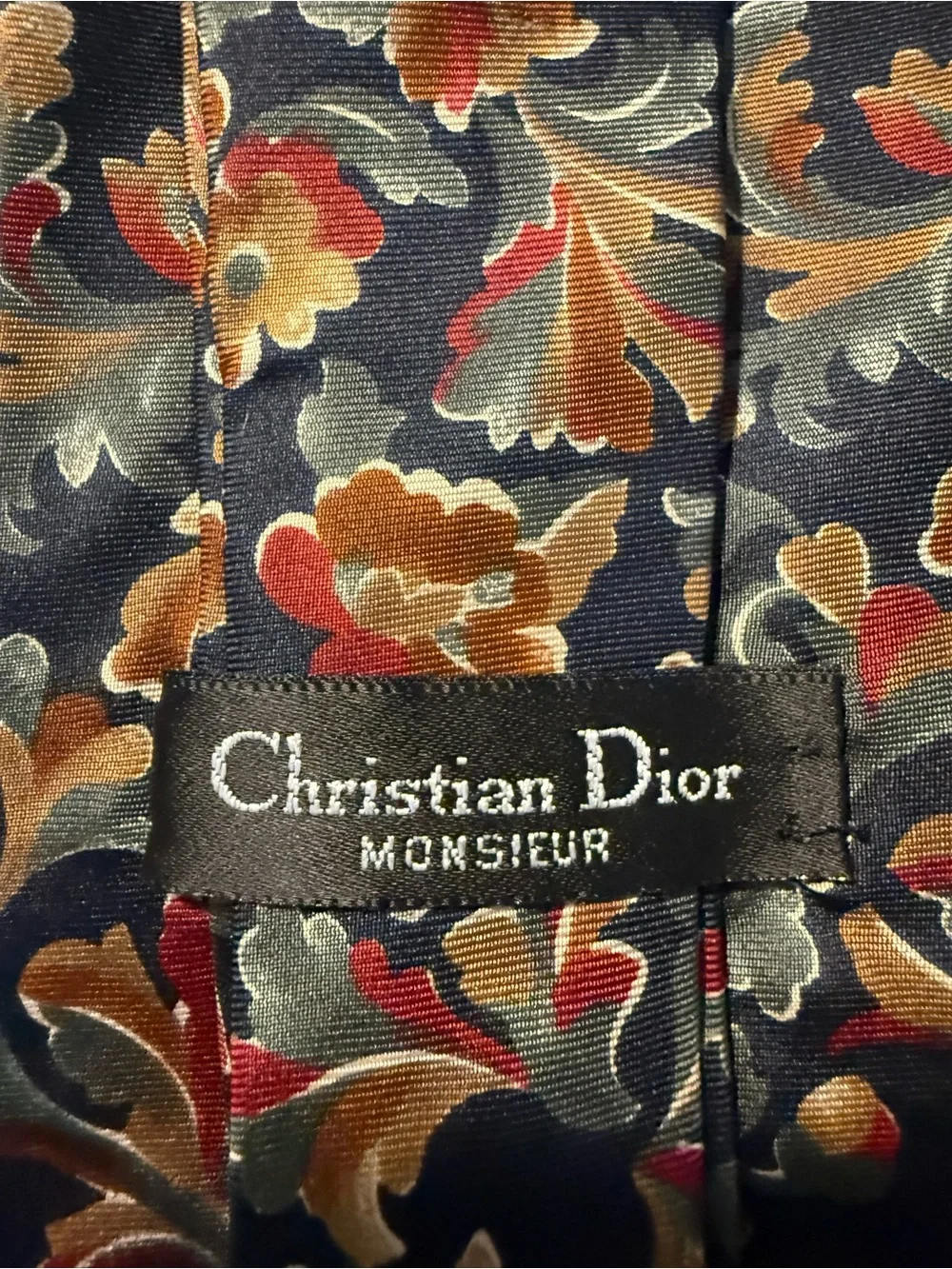Christian Dior Monsieur Floral Silk Tie in Black and Gold
